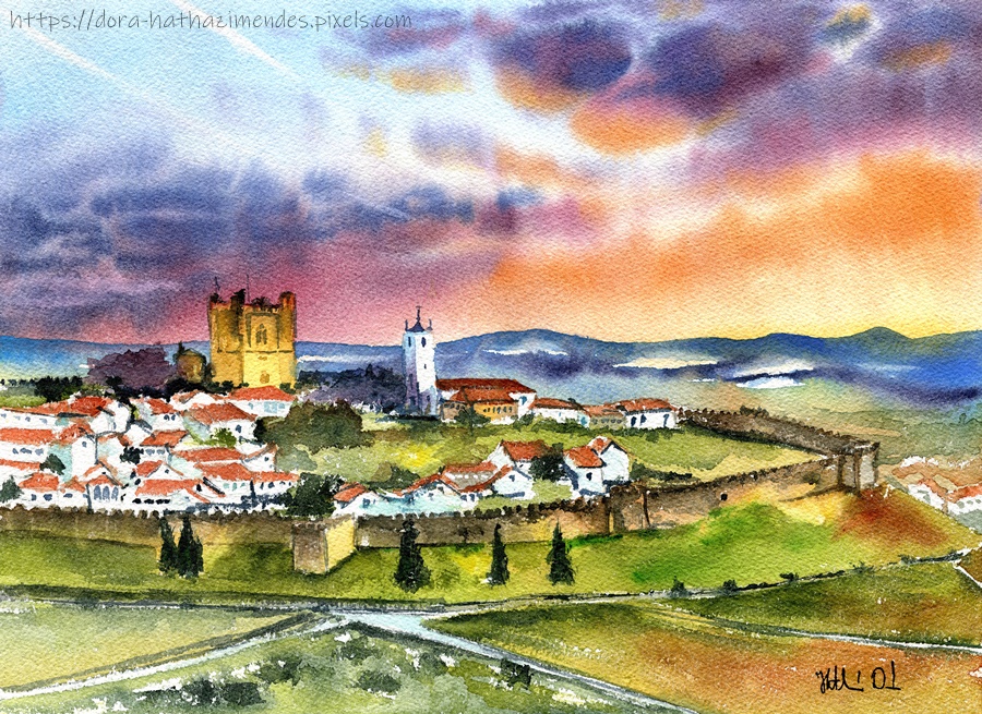 Braganca Medieval Town Portugal painting by Dora Hathazi Mendes
