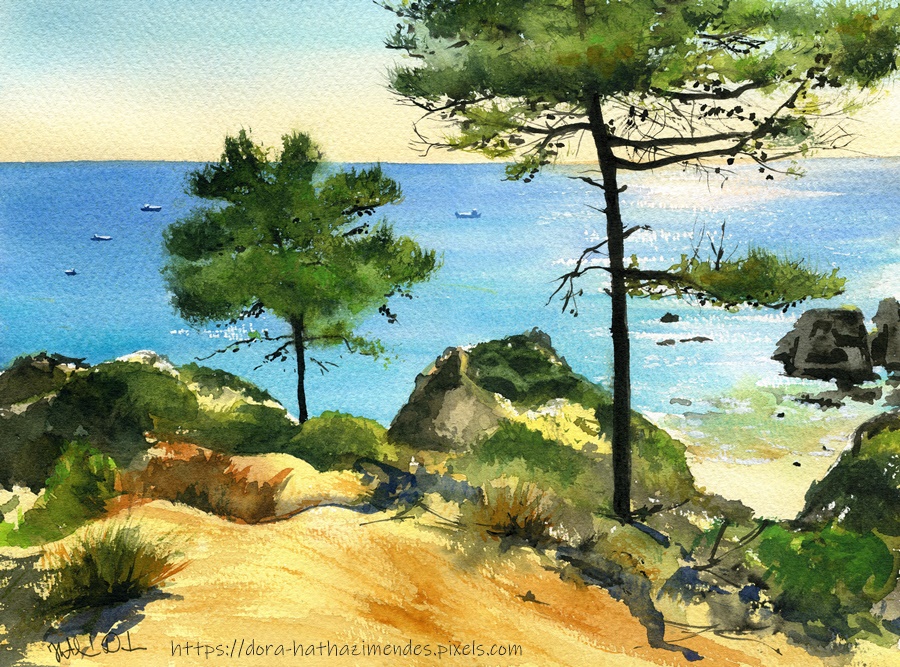 Sea view at Algarve Portugal painting by Dora Hathazi Mendes