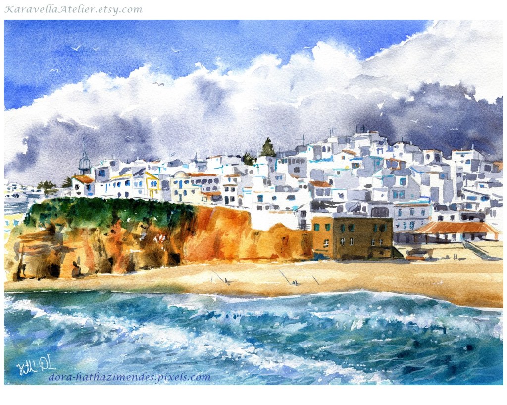 Painting about Albufeira beach in Algarve Portugal.