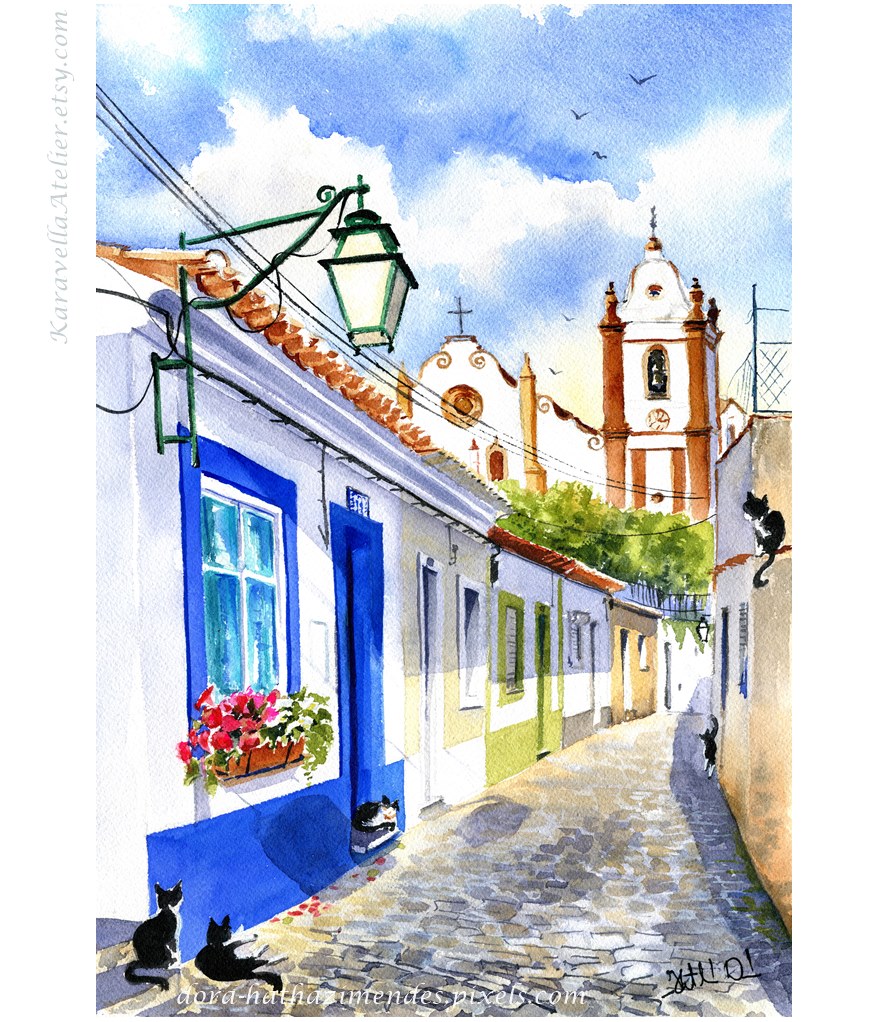 Street in Silves Portugal Painting by Dora Hathazi Mendes Karavella Atelier