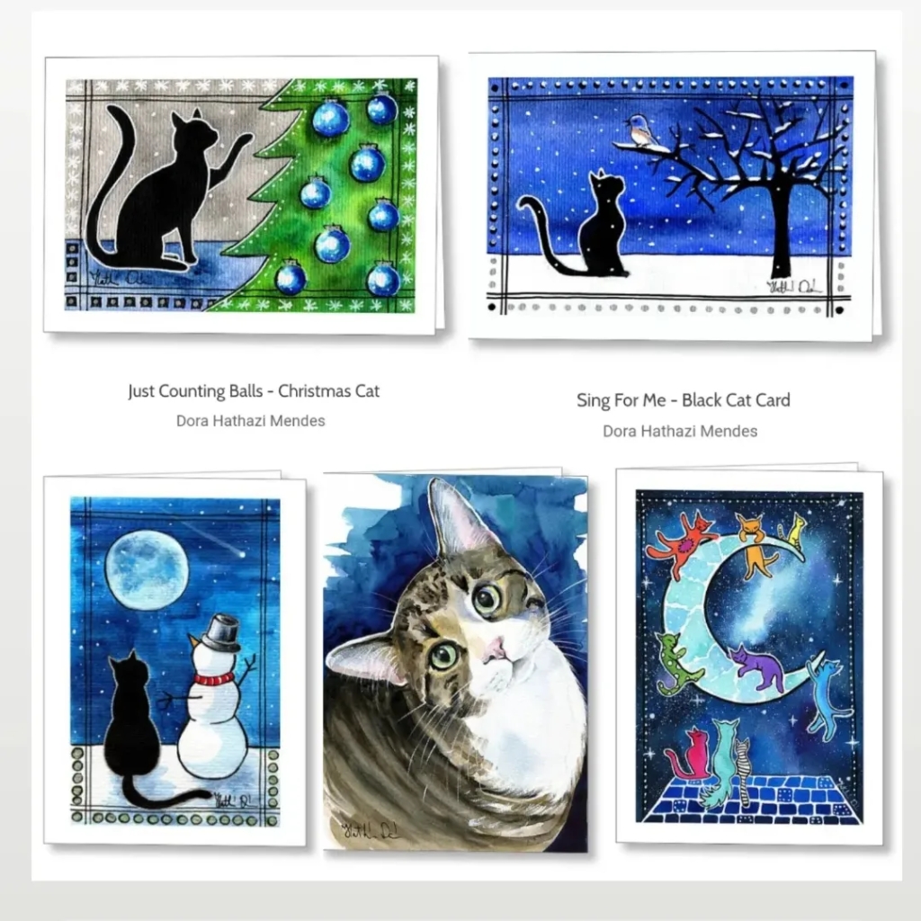Cat Paintings Greeting Cards by Dora Hathazi Mendes