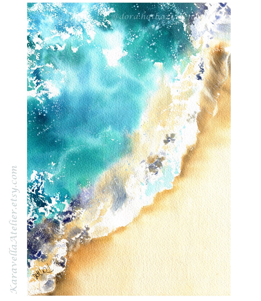 Through The Eyes of a Seagull Sea Abstract original handmade watercolor painting by Dora Hathazi Mendes